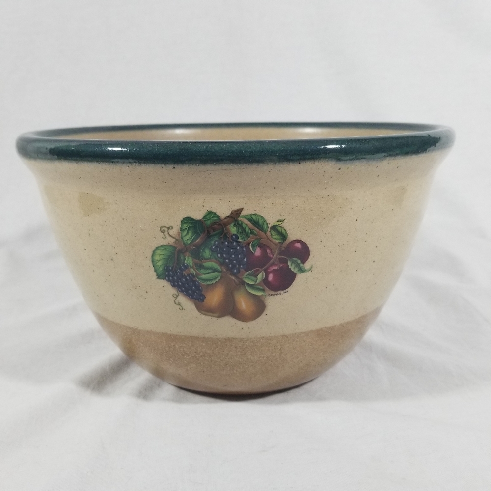 Monroe Salt Works Vintage Ceramic  Mixing Bowl with Fruit Scene.